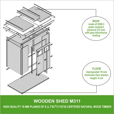 Abri De Jardin En Bois AVEC SOL TRAITÉ TIMBELA M311+M311G - Stockage Extérieur L204xL142xH200cm//2.22m2- Petit Abri à Outils, Local à Vélos - Toit Imperméable, Fenêtres - Beige 6 Abri De Jardin En Bois AVEC SOL TRAITÉ TIMBELA M311+M311G - Stockage Extérieur L204xL142xH200cm//2.22m2- Petit Abri à Outils, Local à Vélos - Toit Imperméable, Fenêtres - Beige – Image 4