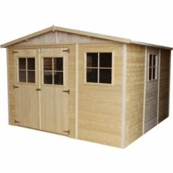ABRI De Jardin En Bois Exterieur AVEC LES PLANCHERS IMPRÉGNÉ - Cabane De Jardin En Pin/épicéa- H226x316x324 Cm/9 M²-Construction De Panneaux- Rangement Pour Vélos, Remise à Outils- TIMBELA M335+M335G - Beige