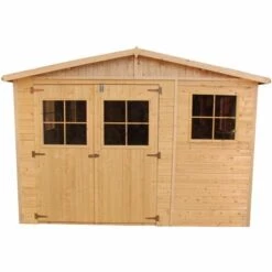 ABRI De Jardin En Bois Exterieur AVEC LES PLANCHERS IMPRÉGNÉ - Cabane De Jardin En Pin/épicéa- H226x316x324 Cm/9 M²-Construction De Panneaux- Rangement Pour Vélos, Remise à Outils- TIMBELA M335+M335G - Beige -France Abri de jardin Soldes Boutique 30525194 3