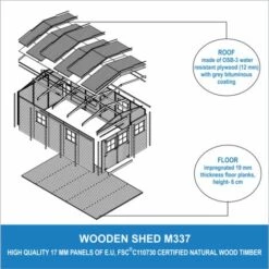 ABRI De Jardin En Bois Exterieur AVEC LES PLANCHERS IMPRÉGNÉ - Chalet En Pin/épicéa- H226x324x516 Cm/15 M²- Construction De Panneaux- Rangement Pour Vélos, Remise à Outils- TIMBELA M337+M337G - Beige -France Abri de jardin Soldes Boutique 30525202 4