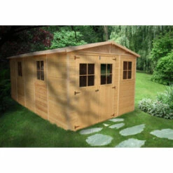 ABRI De Jardin En Bois Exterieur AVEC LES PLANCHERS IMPRÉGNÉ - Chalet En Pin/épicéa- H226x324x516 Cm/15 M²- Construction De Panneaux- Rangement Pour Vélos, Remise à Outils- TIMBELA M337+M337G - Beige -France Abri de jardin Soldes Boutique 30525202 5