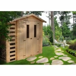 Abri De Jardin En Bois Et Range Bûches Extérieur AVEC SOL TRAITÉ TIMBELA M386C+M386G - Extérieur I206xL272xH218 Cm/ 3,53 + 0,97 M2 Petit Abri à Outils, Local à Vélos - Toit Imperméable, Fenêtres - Beige -France Abri de jardin Soldes Boutique 30525301 4