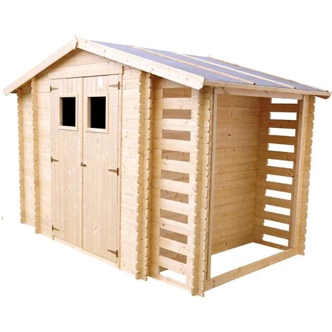 Abri De Jardin En Bois Et Range Bûches Extérieur TIMBELA M389 - Stockage Extérieur I206xL328xH218 Cm/ 3,53 + 0,97+0,97 M2 Petit Abri à Outils, Local à Vélos - Toit Imperméable, Fenêtres - Beige 4 Abri De Jardin En Bois Et Range Bûches Extérieur TIMBELA M389 - Stockage Extérieur I206xL328xH218 Cm/ 3,53 + 0,97+0,97 M2 Petit Abri à Outils, Local à Vélos - Toit Imperméable, Fenêtres - Beige – Image 2