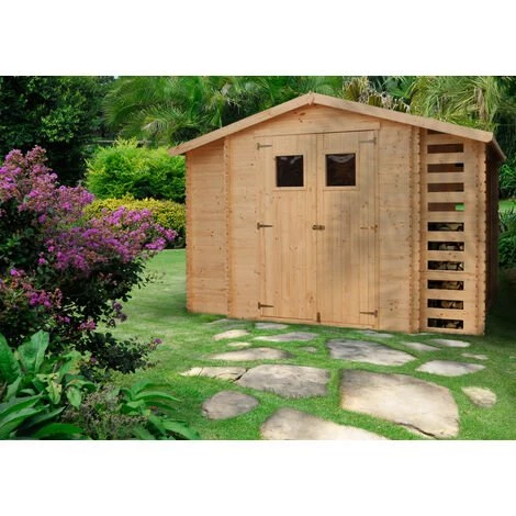 Abri De Jardin En Bois Et Range Bûches Extérieur TIMBELA M389 - Stockage Extérieur I206xL328xH218 Cm/ 3,53 + 0,97+0,97 M2 Petit Abri à Outils, Local à Vélos - Toit Imperméable, Fenêtres - Beige 7 Abri De Jardin En Bois Et Range Bûches Extérieur TIMBELA M389 - Stockage Extérieur I206xL328xH218 Cm/ 3,53 + 0,97+0,97 M2 Petit Abri à Outils, Local à Vélos - Toit Imperméable, Fenêtres - Beige – Image 5