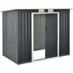 Abri De Jardin 4 M³ Robuste Cabane De Stockage Extérieur Cabane à Outils Toit En Appentis Tôles En Acier Galvanisées Gris Foncé [en.casa] -France Abri de jardin Soldes Boutique 31041278 4