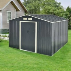 Abri De Jardin 15 M³ Robuste Cabane De Stockage Extérieur Cabane à Outils Toit à Pignon Tôles En Acier Galvanisées Gris Foncé [en.casa]