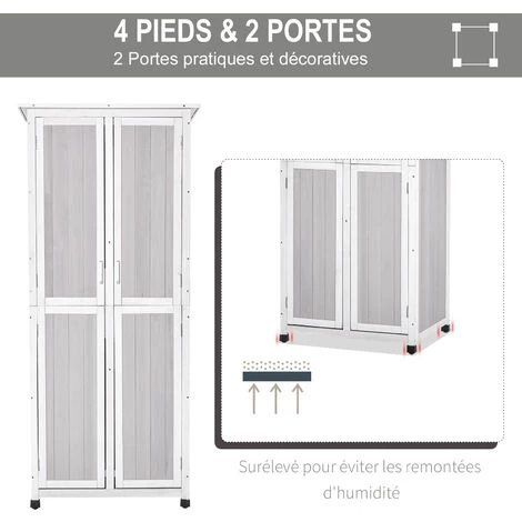 Outsunny Abri De Jardin Armoire De Jardin Sur Pied Dim. 77L X 58l X 175H Cm 2 étagères 2 Portes 3 Crochets Toit Bitumé étanche Bois Pin Pré-huilé Gris Blanc - Gris 7 Outsunny Abri De Jardin Armoire De Jardin Sur Pied Dim. 77L X 58l X 175H Cm 2 étagères 2 Portes 3 Crochets Toit Bitumé étanche Bois Pin Pré-huilé Gris Blanc - Gris – Image 5