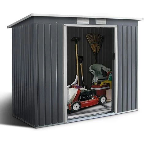 GOPLUS Abri De Jardin Avec Portes Fait En Métal Coulissantes Remise De Jardin Avec Fenêtres Rangement Pour Vélo, Outils De Jardinage Installation Facile 213x130x173CM, Gris 3 GOPLUS Abri De Jardin Avec Portes Fait En Métal Coulissantes Remise De Jardin Avec Fenêtres Rangement Pour Vélo, Outils De Jardinage Installation Facile 213x130x173CM, Gris