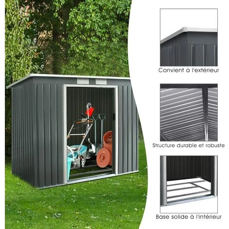 GOPLUS Abri De Jardin Avec Portes Fait En Métal Coulissantes Remise De Jardin Avec Fenêtres Rangement Pour Vélo, Outils De Jardinage Installation Facile 213x130x173CM, Gris 6 GOPLUS Abri De Jardin Avec Portes Fait En Métal Coulissantes Remise De Jardin Avec Fenêtres Rangement Pour Vélo, Outils De Jardinage Installation Facile 213x130x173CM, Gris – Image 4