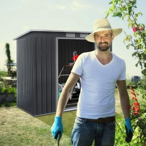 GOPLUS Abri De Jardin Avec Portes Fait En Métal Coulissantes Remise De Jardin Avec Fenêtres Rangement Pour Vélo, Outils De Jardinage Installation Facile 213x130x173CM, Gris 7 GOPLUS Abri De Jardin Avec Portes Fait En Métal Coulissantes Remise De Jardin Avec Fenêtres Rangement Pour Vélo, Outils De Jardinage Installation Facile 213x130x173CM, Gris – Image 5