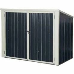 GOPLUS Abri De Jardin Avec Portes Et Fenêtres En Métal Pour Rangement Stockage D’Outils à L’Extérieur, Cabane à Outils Rangement Vélos/Outils, 173 X 97 X 134CM Noir