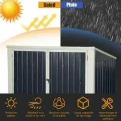 GOPLUS Abri De Jardin Avec Portes Et Fenêtres En Métal Pour Rangement Stockage D’Outils à L’Extérieur, Cabane à Outils Rangement Vélos/Outils, 173 X 97 X 134CM Noir -France Abri de jardin Soldes Boutique 34761549 3