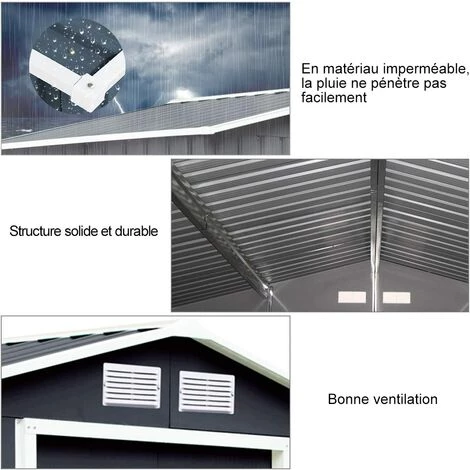 GOPLUS Abri De Jardin Avec Portes Fait En Métal Coulissantes Remise De Jardin Avec Fenêtres Rangement Pour Vélo, Outils De Jardinage Installation Facile 213x127x185cm Gris/Vert (Gris) 6 GOPLUS Abri De Jardin Avec Portes Fait En Métal Coulissantes Remise De Jardin Avec Fenêtres Rangement Pour Vélo, Outils De Jardinage Installation Facile 213x127x185cm Gris/Vert (Gris) – Image 4