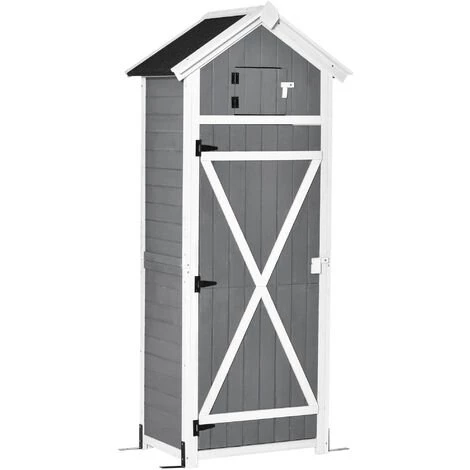 Outsunny Armoire Abri De Jardin Remise Pour Outils 4 étagères 9 Crochets 2 Porte Loquets Toit Pente Bitumé Sapin Gris Blanc - Gris 3 Outsunny Armoire Abri De Jardin Remise Pour Outils 4 étagères 9 Crochets 2 Porte Loquets Toit Pente Bitumé Sapin Gris Blanc - Gris