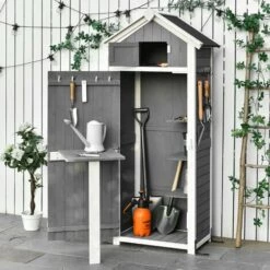 Outsunny Armoire Abri De Jardin Remise Pour Outils 4 étagères 9 Crochets 2 Porte Loquets Toit Pente Bitumé Sapin Gris Blanc - Gris 8 Outsunny Armoire Abri De Jardin Remise Pour Outils 4 étagères 9 Crochets 2 Porte Loquets Toit Pente Bitumé Sapin Gris Blanc - Gris -France Abri de jardin Soldes Boutique 34833540 2