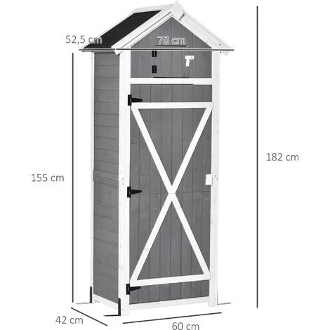 Outsunny Armoire Abri De Jardin Remise Pour Outils 4 étagères 9 Crochets 2 Porte Loquets Toit Pente Bitumé Sapin Gris Blanc - Gris 5 Outsunny Armoire Abri De Jardin Remise Pour Outils 4 étagères 9 Crochets 2 Porte Loquets Toit Pente Bitumé Sapin Gris Blanc - Gris – Image 3