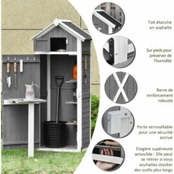 Outsunny Armoire Abri De Jardin Remise Pour Outils 4 étagères 9 Crochets 2 Porte Loquets Toit Pente Bitumé Sapin Gris Blanc - Gris 10 Outsunny Armoire Abri De Jardin Remise Pour Outils 4 étagères 9 Crochets 2 Porte Loquets Toit Pente Bitumé Sapin Gris Blanc - Gris -France Abri de jardin Soldes Boutique 34833540 4