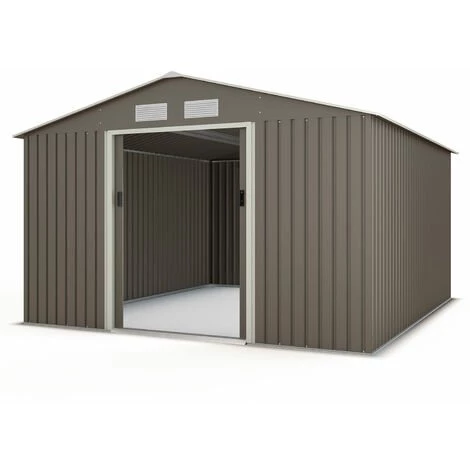 TRIGANO Abri De Jardin Métal Gris/vert 10,91 M² + Kit D'ancrage 3 TRIGANO Abri De Jardin Métal Gris/vert 10,91 M² + Kit D'ancrage
