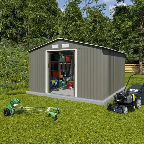 TRIGANO Abri De Jardin Métal Gris/vert 10,91 M² + Kit D'ancrage 5 TRIGANO Abri De Jardin Métal Gris/vert 10,91 M² + Kit D'ancrage – Image 3