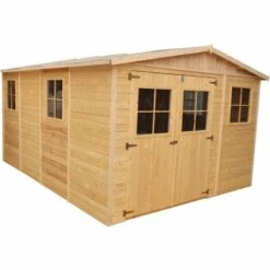 ABRI De Jardin En Bois Exterieur AVEC LES PLANCHERS IMPRÉGNÉ - En Pin/épicéa- H226x324x416 Cm/12 M²- Construction De Panneaux- Rangement Pour Vélos, Remise à Outils- TIMBELA M336+M336G - Beige -France Abri de jardin Soldes Boutique 35166907 3