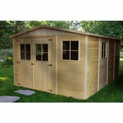 ABRI De Jardin En Bois Exterieur AVEC LES PLANCHERS IMPRÉGNÉ - En Pin/épicéa- H226x324x416 Cm/12 M²- Construction De Panneaux- Rangement Pour Vélos, Remise à Outils- TIMBELA M336+M336G - Beige -France Abri de jardin Soldes Boutique 35166907 5