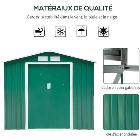 Outsunny Abri De Jardin - Remise Pour Outils - Cabanon Porte Verrouillable - Dim. 213L X 130l X 185H Cm - Tôle D'acier Vert - Vert 6 Outsunny Abri De Jardin - Remise Pour Outils - Cabanon Porte Verrouillable - Dim. 213L X 130l X 185H Cm - Tôle D'acier Vert - Vert – Image 4