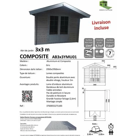 GREEN OUTSIDE Abri De Jardin Composite 3x3 Toit Tradi 2 Pentes 7 GREEN OUTSIDE Abri De Jardin Composite 3x3 Toit Tradi 2 Pentes – Image 5