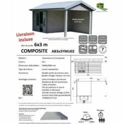 GREEN OUTSIDE Abri De Jardin - Pool House Composite 6 X 3 Avec Toit 2 Pentes -France Abri de jardin Soldes Boutique 4125451 5