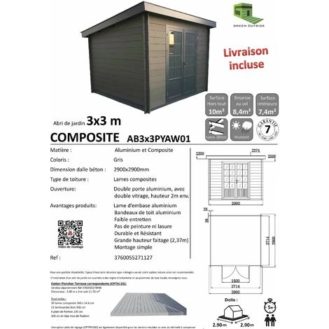 GREEN OUTSIDE Abri De Jardin Composite 3x3 Toit Plat Contemporain 5 GREEN OUTSIDE Abri De Jardin Composite 3x3 Toit Plat Contemporain – Image 3