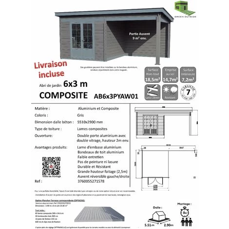 GREEN OUTSIDE Abri De Jardin - Pool House Composite 6x3 Toit Plat Contemporain 7 GREEN OUTSIDE Abri De Jardin - Pool House Composite 6x3 Toit Plat Contemporain – Image 5