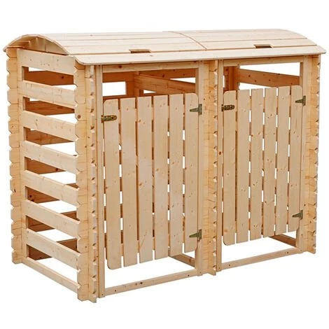 TIMBELA M605 Cache Poubelle Double En Bois à Portes Verrouillables, Abris Poubelles De Jardin Pour Entreposage De 2 Bacs Poubelles Standard De 240 Litres 180cm X 9cm X H13 Cm - Beige 3 TIMBELA M605 Cache Poubelle Double En Bois à Portes Verrouillables, Abris Poubelles De Jardin Pour Entreposage De 2 Bacs Poubelles Standard De 240 Litres 180cm X 9cm X H13 Cm - Beige