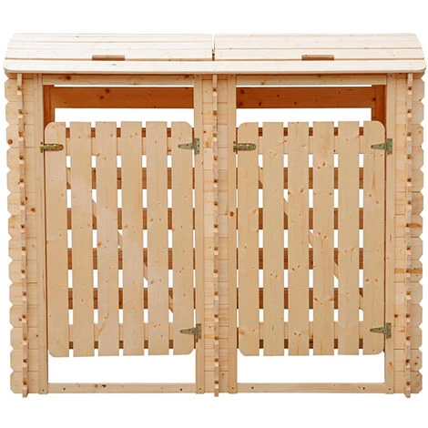 TIMBELA M605 Cache Poubelle Double En Bois à Portes Verrouillables, Abris Poubelles De Jardin Pour Entreposage De 2 Bacs Poubelles Standard De 240 Litres 180cm X 9cm X H13 Cm - Beige 4 TIMBELA M605 Cache Poubelle Double En Bois à Portes Verrouillables, Abris Poubelles De Jardin Pour Entreposage De 2 Bacs Poubelles Standard De 240 Litres 180cm X 9cm X H13 Cm - Beige – Image 2