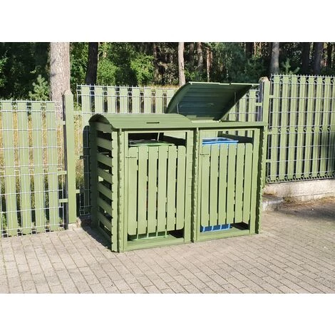 TIMBELA M605 Cache Poubelle Double En Bois à Portes Verrouillables, Abris Poubelles De Jardin Pour Entreposage De 2 Bacs Poubelles Standard De 240 Litres 180cm X 9cm X H13 Cm - Beige 6 TIMBELA M605 Cache Poubelle Double En Bois à Portes Verrouillables, Abris Poubelles De Jardin Pour Entreposage De 2 Bacs Poubelles Standard De 240 Litres 180cm X 9cm X H13 Cm - Beige – Image 4