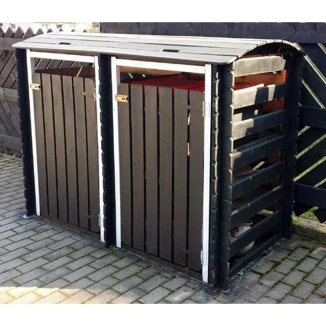 TIMBELA M605 Cache Poubelle Double En Bois à Portes Verrouillables, Abris Poubelles De Jardin Pour Entreposage De 2 Bacs Poubelles Standard De 240 Litres 180cm X 9cm X H13 Cm - Beige 7 TIMBELA M605 Cache Poubelle Double En Bois à Portes Verrouillables, Abris Poubelles De Jardin Pour Entreposage De 2 Bacs Poubelles Standard De 240 Litres 180cm X 9cm X H13 Cm - Beige – Image 5