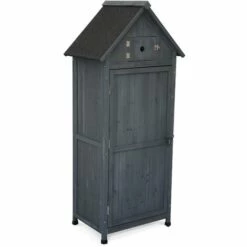 ALICE'S GARDEN Armoire De Jardin En Bois. Mimosa Anthracite. 65 X 54.5 X 179 Cm Cm. Abri De Jardin En Bois. Armoire De Rangement. Range Outils