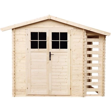 TIMBELA M386F Abri De Jardin En Bois Et Range Bûches Extérieur - Porte Verrouillable De Haute Qualité - Stockage Extérieur I206xL272xH218 Cm/ 3,53 + 0,97 M2 Petit Abri à Outils, Local à Vélos - Beige 3 TIMBELA M386F Abri De Jardin En Bois Et Range Bûches Extérieur - Porte Verrouillable De Haute Qualité - Stockage Extérieur I206xL272xH218 Cm/ 3,53 + 0,97 M2 Petit Abri à Outils, Local à Vélos - Beige