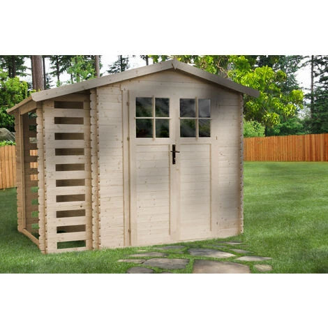 TIMBELA M386F Abri De Jardin En Bois Et Range Bûches Extérieur - Porte Verrouillable De Haute Qualité - Stockage Extérieur I206xL272xH218 Cm/ 3,53 + 0,97 M2 Petit Abri à Outils, Local à Vélos - Beige 5 TIMBELA M386F Abri De Jardin En Bois Et Range Bûches Extérieur - Porte Verrouillable De Haute Qualité - Stockage Extérieur I206xL272xH218 Cm/ 3,53 + 0,97 M2 Petit Abri à Outils, Local à Vélos - Beige – Image 3