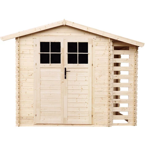 TIMBELA M386F+M386G Abri De Jardin En Bois Et Range Bûches Extérieur AVEC SOL TRAITÉ, Porte Verrouillable De Haute Qualité, Toit Impermeable - I206xL272xH218 Cm/ 3,53 + 0,97 M2 - Beige 4 TIMBELA M386F+M386G Abri De Jardin En Bois Et Range Bûches Extérieur AVEC SOL TRAITÉ, Porte Verrouillable De Haute Qualité, Toit Impermeable - I206xL272xH218 Cm/ 3,53 + 0,97 M2 - Beige – Image 2