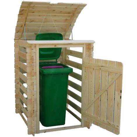 TIMBELA M606 Cache Poubelle En Bois à Porte Verrouillables, Abri Poubelles De Jardin Pour Entreposage De 1 Bac Poubelles Standard De 240 Litres 97cm X 97cm X H137cm - Beige 5 TIMBELA M606 Cache Poubelle En Bois à Porte Verrouillables, Abri Poubelles De Jardin Pour Entreposage De 1 Bac Poubelles Standard De 240 Litres 97cm X 97cm X H137cm - Beige – Image 3