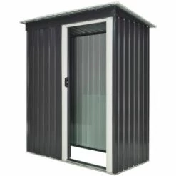 Outsunny Abri De Jardin - Remise Pour Outils - Cabanon Porte Verrouillable - Dim. 163L X 89l X 182H Cm - Tôle D'acier Noir Blanc - Gris