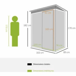 Outsunny Abri De Jardin - Remise Pour Outils - Cabanon Porte Verrouillable - Dim. 163L X 89l X 182H Cm - Tôle D'acier Noir Blanc - Gris 9 Outsunny Abri De Jardin - Remise Pour Outils - Cabanon Porte Verrouillable - Dim. 163L X 89l X 182H Cm - Tôle D'acier Noir Blanc - Gris -France Abri de jardin Soldes Boutique 47488974 3
