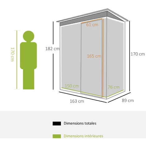 Outsunny Abri De Jardin - Remise Pour Outils - Cabanon Porte Verrouillable - Dim. 163L X 89l X 182H Cm - Tôle D'acier Noir Blanc - Gris 5 Outsunny Abri De Jardin - Remise Pour Outils - Cabanon Porte Verrouillable - Dim. 163L X 89l X 182H Cm - Tôle D'acier Noir Blanc - Gris – Image 3
