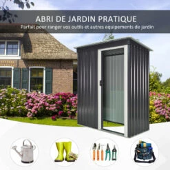 Outsunny Abri De Jardin - Remise Pour Outils - Cabanon Porte Verrouillable - Dim. 163L X 89l X 182H Cm - Tôle D'acier Noir Blanc - Gris 10 Outsunny Abri De Jardin - Remise Pour Outils - Cabanon Porte Verrouillable - Dim. 163L X 89l X 182H Cm - Tôle D'acier Noir Blanc - Gris -France Abri de jardin Soldes Boutique 47488974 4