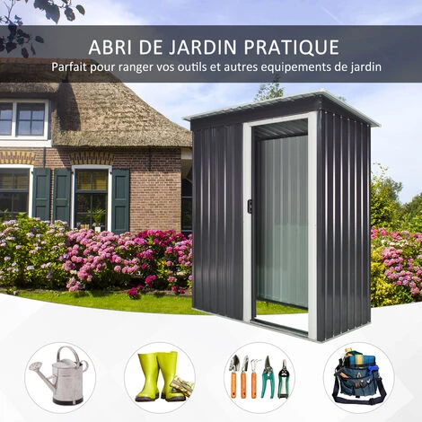 Outsunny Abri De Jardin - Remise Pour Outils - Cabanon Porte Verrouillable - Dim. 163L X 89l X 182H Cm - Tôle D'acier Noir Blanc - Gris 6 Outsunny Abri De Jardin - Remise Pour Outils - Cabanon Porte Verrouillable - Dim. 163L X 89l X 182H Cm - Tôle D'acier Noir Blanc - Gris – Image 4