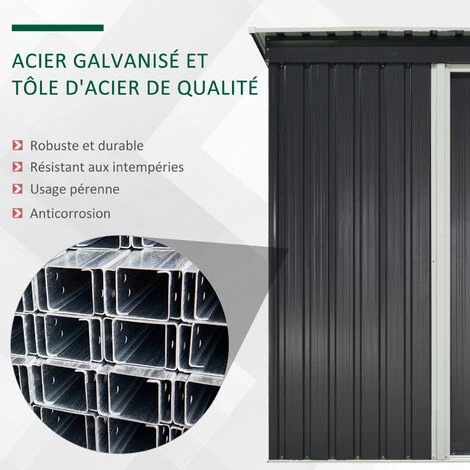 Outsunny Abri De Jardin - Remise Pour Outils - Cabanon Porte Verrouillable - Dim. 163L X 89l X 182H Cm - Tôle D'acier Noir Blanc - Gris 7 Outsunny Abri De Jardin - Remise Pour Outils - Cabanon Porte Verrouillable - Dim. 163L X 89l X 182H Cm - Tôle D'acier Noir Blanc - Gris – Image 5