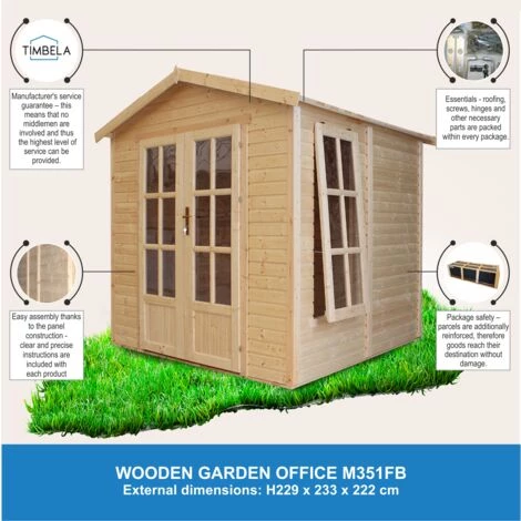 TIMBELA M351FB Cabane En Bois Avec Plancher, Maison De Jardin En Bois Pour Travailler L233xP222xH233cm, Abri En Bois De Jardin Multifonctionnel, Bureau De Jardin En Bois Verrouillable, Atelier, Studio - Beige 6 TIMBELA M351FB Cabane En Bois Avec Plancher, Maison De Jardin En Bois Pour Travailler L233xP222xH233cm, Abri En Bois De Jardin Multifonctionnel, Bureau De Jardin En Bois Verrouillable, Atelier, Studio - Beige – Image 4