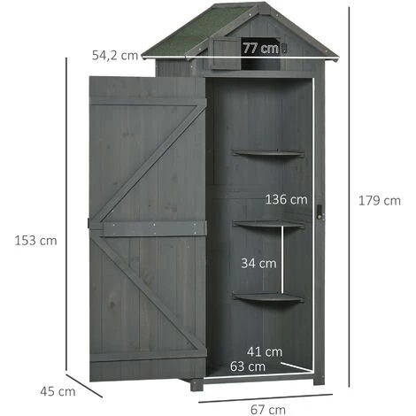 Outsunny Armoire Abri De Jardin Remise Pour Outils 3 étagères 2 Portes Loquets Toit Pente Bitumé 77L X 54l X 179H Cm Sapin Traité Gris - Gris 4 Outsunny Armoire Abri De Jardin Remise Pour Outils 3 étagères 2 Portes Loquets Toit Pente Bitumé 77L X 54l X 179H Cm Sapin Traité Gris - Gris – Image 3