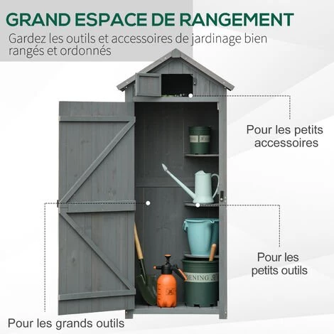 Outsunny Armoire Abri De Jardin Remise Pour Outils 3 étagères 2 Portes Loquets Toit Pente Bitumé 77L X 54l X 179H Cm Sapin Traité Gris - Gris 6 Outsunny Armoire Abri De Jardin Remise Pour Outils 3 étagères 2 Portes Loquets Toit Pente Bitumé 77L X 54l X 179H Cm Sapin Traité Gris - Gris – Image 5
