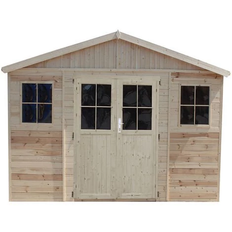 TIMBELA M332F+M332G Abri De Jardin En Bois Exterieur PLUS LES PLANCHERS IMPRÉGNÉ - Porte Verrouillable De Haute Qualité -Chalet En Pin/épicéa- H246x418x220 Cm/8 M² Construction De Panneaux - Beige 4 TIMBELA M332F+M332G Abri De Jardin En Bois Exterieur PLUS LES PLANCHERS IMPRÉGNÉ - Porte Verrouillable De Haute Qualité -Chalet En Pin/épicéa- H246x418x220 Cm/8 M² Construction De Panneaux - Beige – Image 2