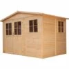 Abri De Jardin En Bois Exterieur AVEC LES PLANCHERS IMPRÉGNÉ - Porte Verrouillable De Haute Qualité - Cabane De Jardin En Pin / épicéa-H226x324x216 Cm- Construction De Panneaux- Rangement Pour Vélos, Remise à Outils- Timbela M334F+M334G - Beige